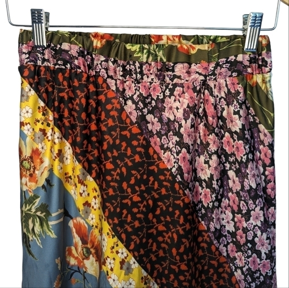 Cliché Floral Patchwork Pattern Straight Multicolor Maxi Satin Skirt Size XS - Picture 5 of 11